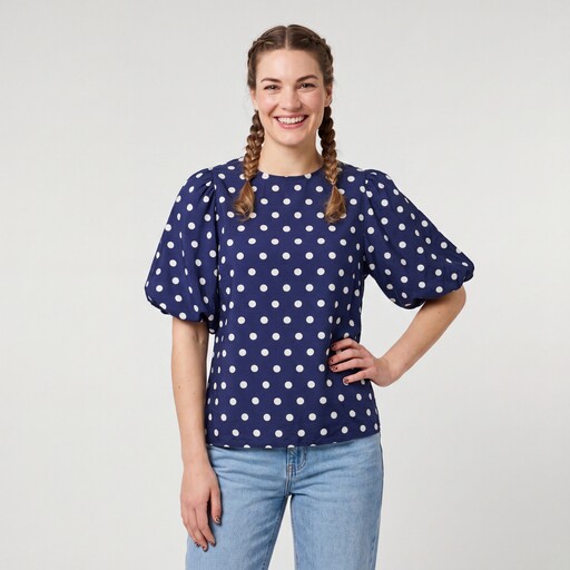 Dames top met polkadots blauw