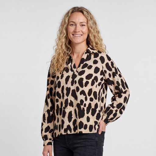 Dames blouse met panterprint beige zwart