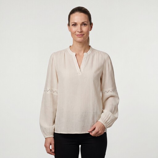 Dames blouse met broderie details lichtbeige