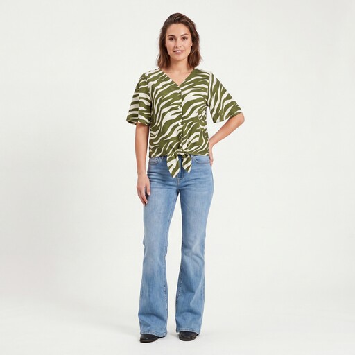 Geknoopte dames blouse zebraprint groen wit