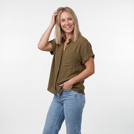 Dames blouse met korte mouwen olijfgroen