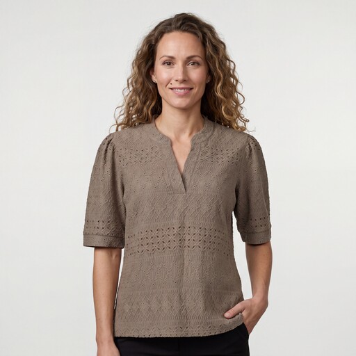 Dames blouse met halflange mouwen bruin