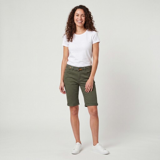 Dames bermuda met gevlochten riem groen