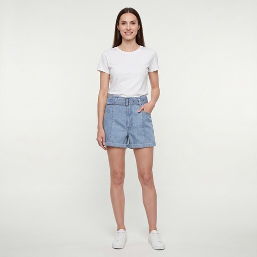 Dames denim short met riem blauw