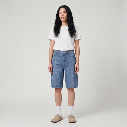 Baggy dames denim bermuda medium blauw