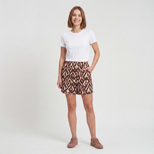 Dames short met grafische print bruin