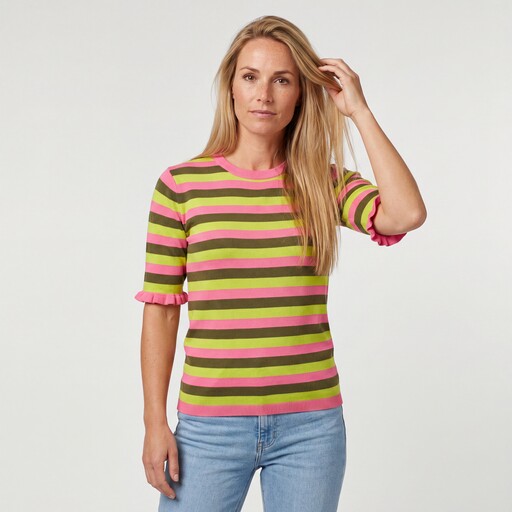 Twoday dames trui met strepen groen roze