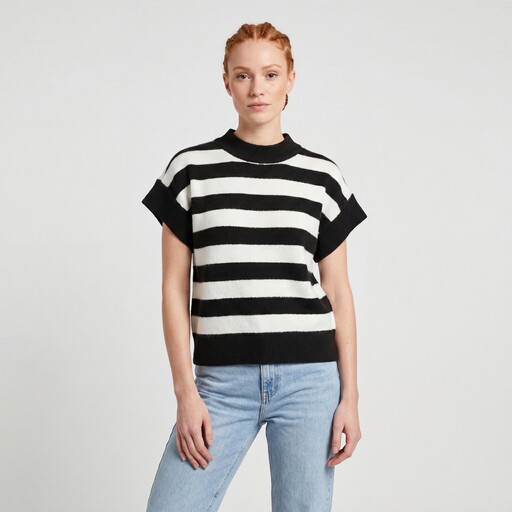 Dames spencer met strepen zwart wit