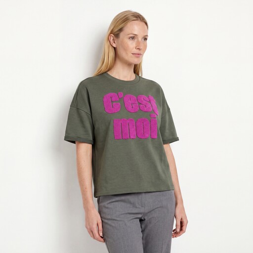 Dames sweat T-shirt met tekstopdruk groen