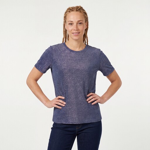 Dames top met glitters blauw