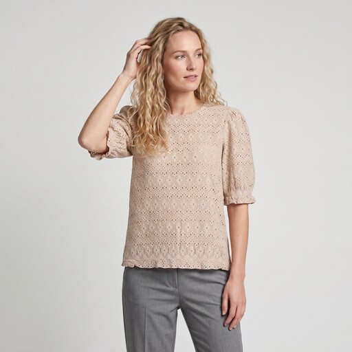 Kanten dames top beige