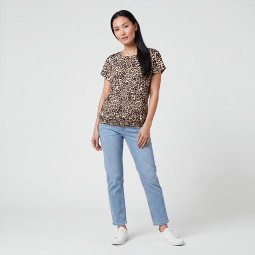 Dames T-shirt met panterprint bruin
