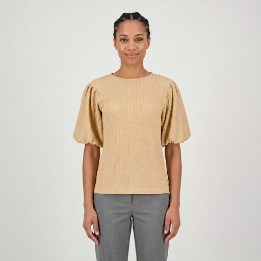 Dames top met pofmouwen beige