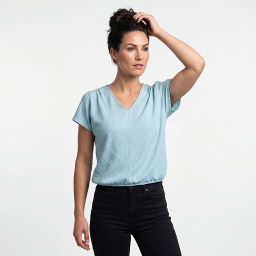 Dames T-shirt met V-hals lichtblauw