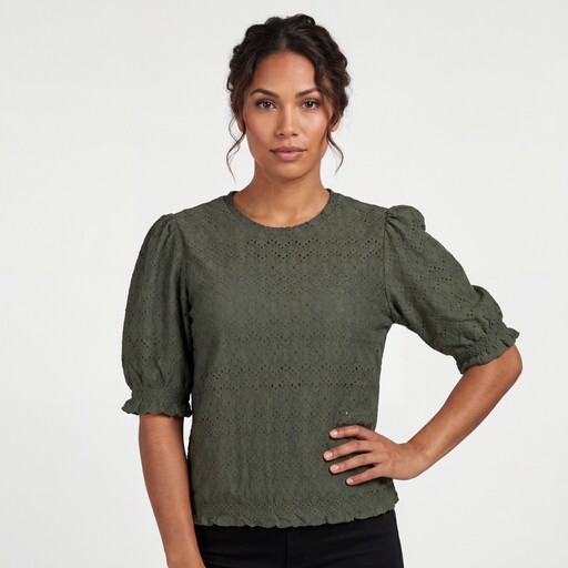 Dames top met pofmouwen groen
