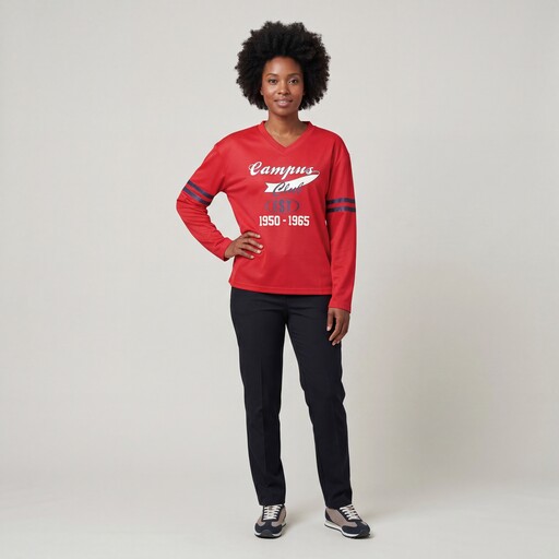 Dames baseballshirt met lange mouwen rood