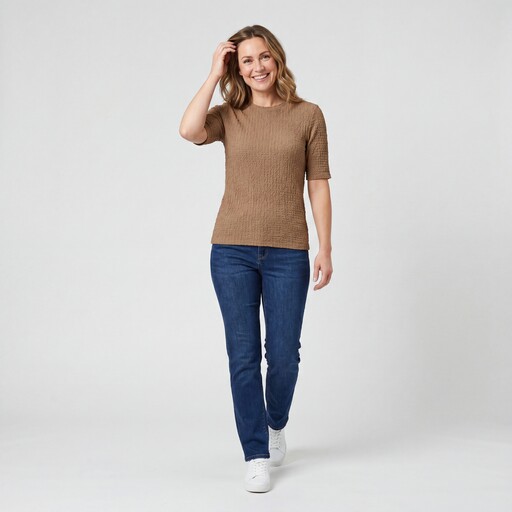 Dames top met structuur bruin