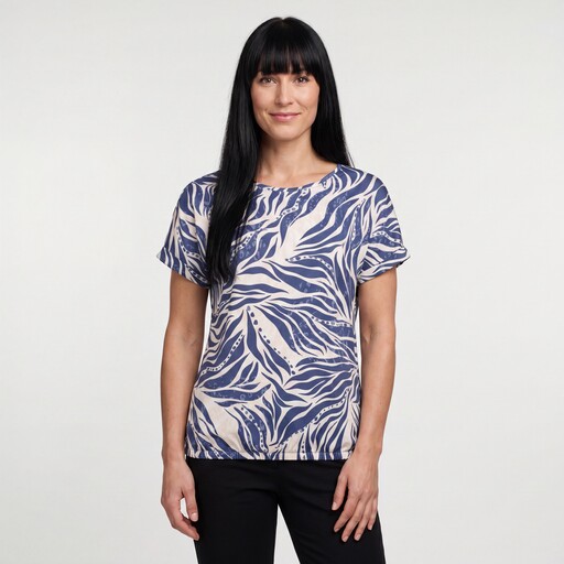 Dames top met print blauw wit