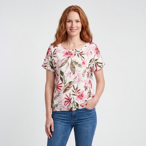 Dames top met bloemenprint wit