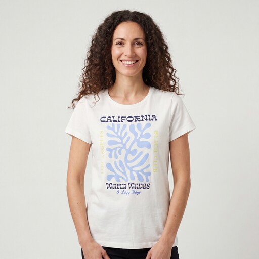 Dames T-shirt met een blauwe opdruk wit