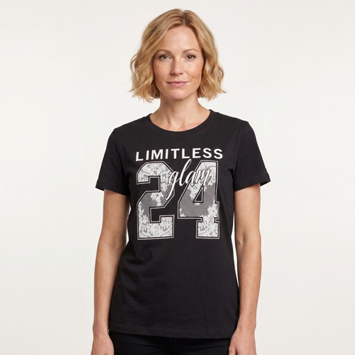 Dames T-shirt met kanten opdruk zwart