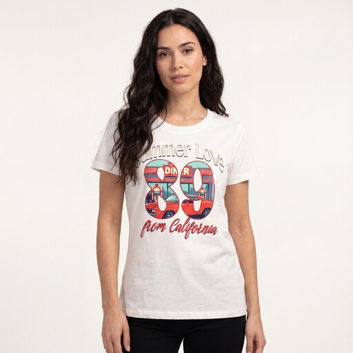 Dames T-shirt met opdruk wit rood