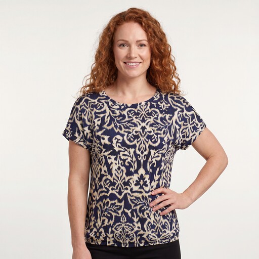 Dames top met print blauw beige