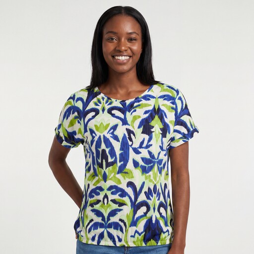 Dames top met print blauw groen