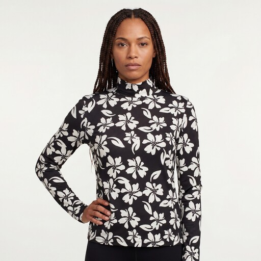 Dames top met bloemenprint zwart wit