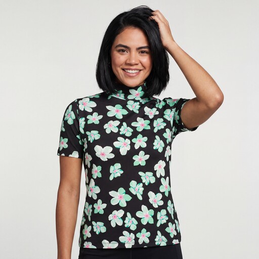 Dames top met bloemenprint zwart groen