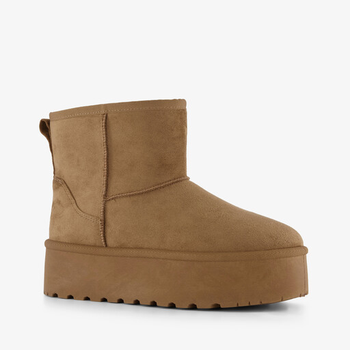 Gevoerde dames boots plateauzool cognac