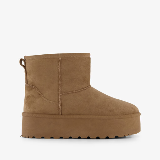 Gevoerde dames boots plateauzool cognac
