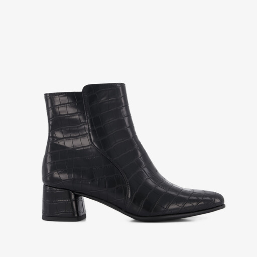 Dames enkellaarsjes met crocoprint zwart