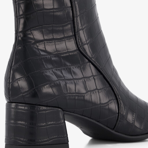 Dames enkellaarsjes met crocoprint zwart