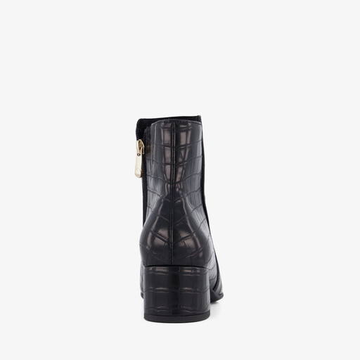 Dames enkellaarsjes met crocoprint zwart