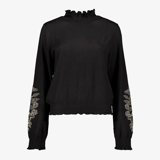 Dames blouse met geboorde bloemen zwart