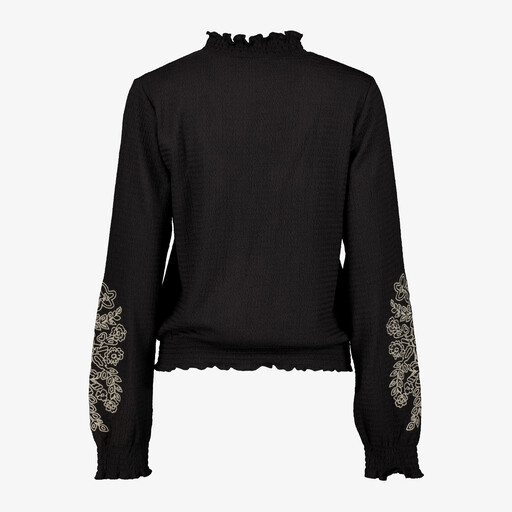 Dames blouse met geboorde bloemen zwart