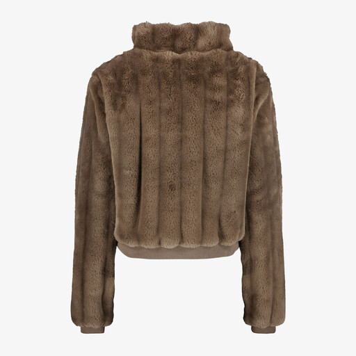 Dames bomber jas met imitatiebont bruin