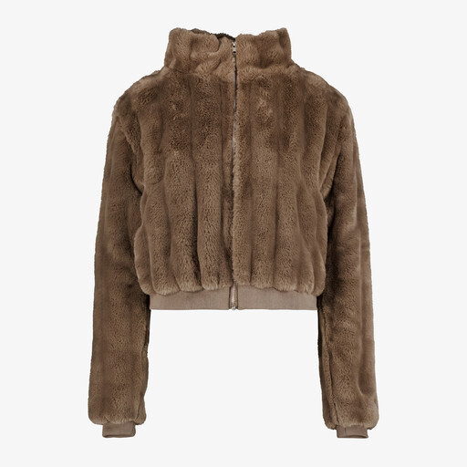 Dames bomber jas met imitatiebont bruin