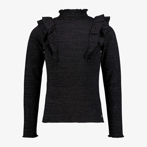 Meisjes shirt met lange mouwen en glitters zwart