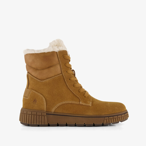 Gevoerde suède dames veterboots cognac
