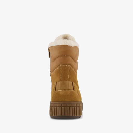 Gevoerde suède dames veterboots cognac