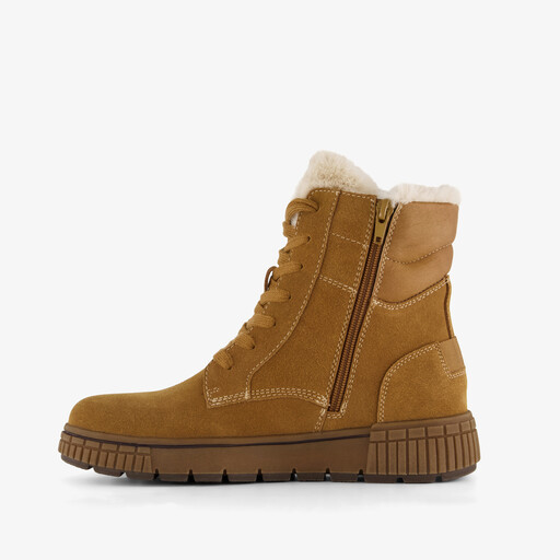 Gevoerde suède dames veterboots cognac