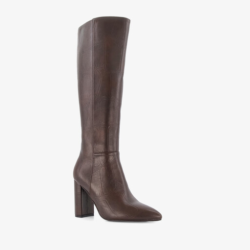 Hoge dames croco laarzen met hak bruin