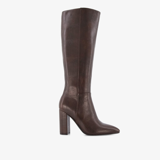 Hoge dames croco laarzen met hak bruin