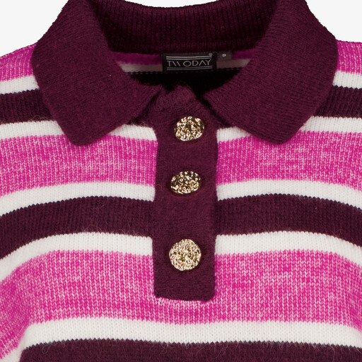 Gestreepte dames polo trui roze