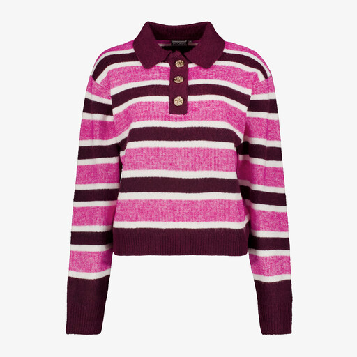 Gestreepte dames polo trui roze