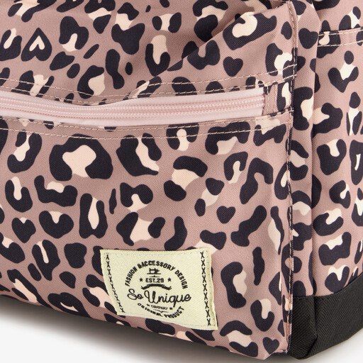 Meisjes rugzak met panterprint roze zwart 13,5 liter