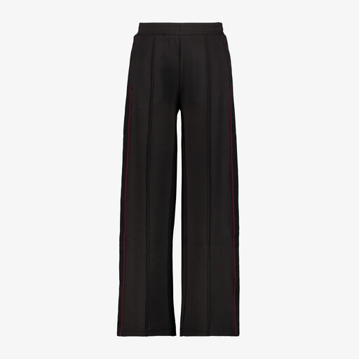 Meisjes wide leg pantalon met bies zwart bordeaux