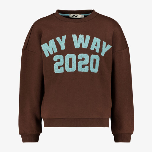 Meisjes sweater met tekstopdruk bruin blauw